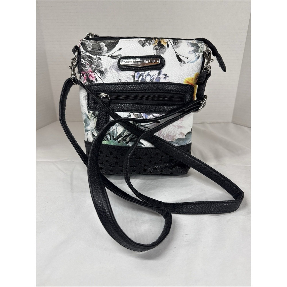 Stone Mountain Floral Crossbody Shoulder Leather Bag Purse 2 Compartment Pockets
